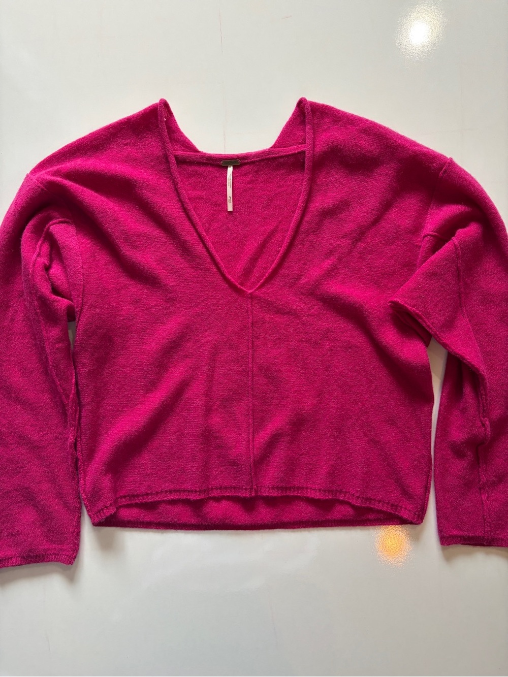 Free People Solitaire cashmere V-neck sweater hot pink knit women’s XS oversized